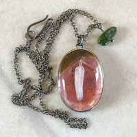 Feather Reverse Intaglio over Watermelon Tourmaline Necklace